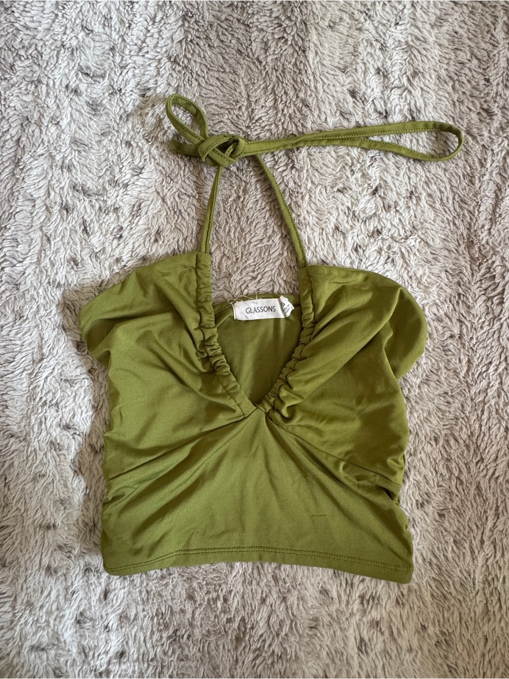 Glassons Olive Green Ruched Halter Crop Top